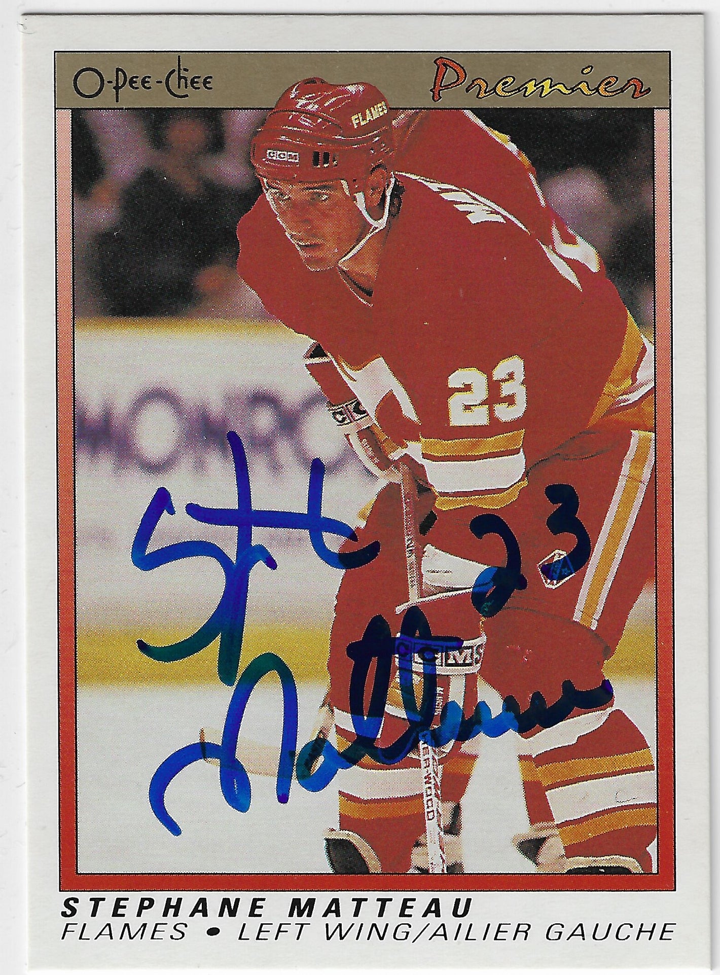 Stephane Matteau Signed 1990-91 O-Pee-Chee Premier Hockey Card - Calgary Flames