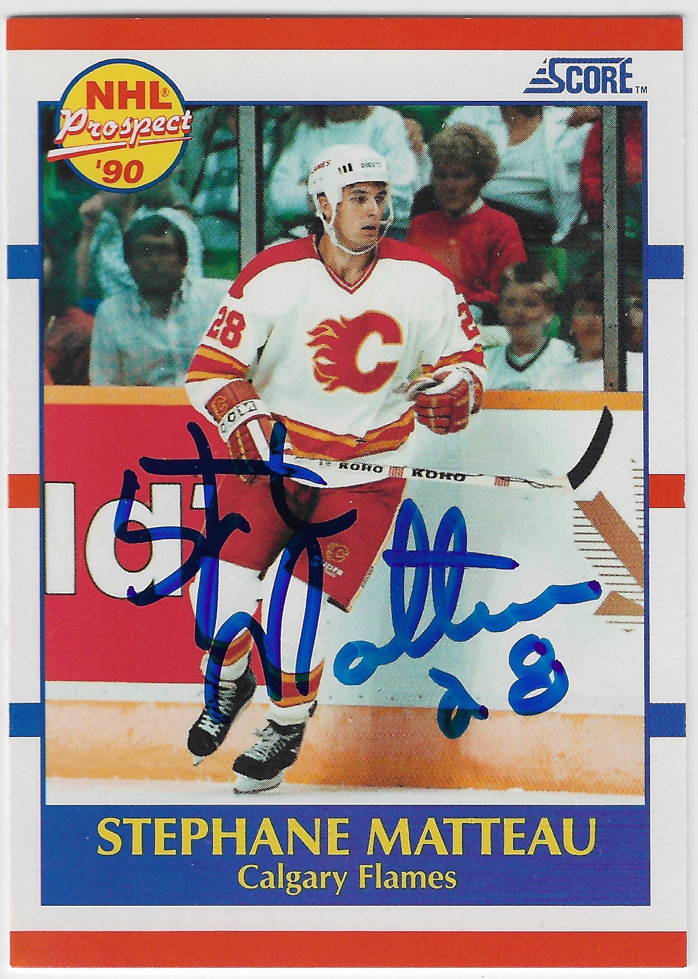 Stephane Matteau Signed 1990-91 Score American Hockey Card - Calgary Flames