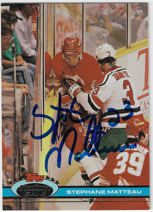 Stephane Matteau Signed 1991-92 Stadium Club Hockey Card - Calgary Flames