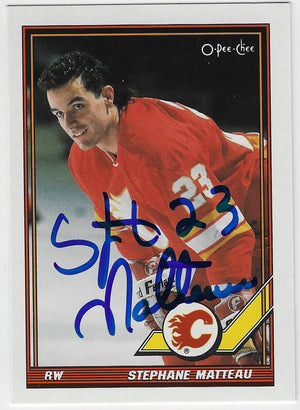 Stephane Matteau Signed 1991-92 O-Pee-Chee Hockey Card - Calgary Flames