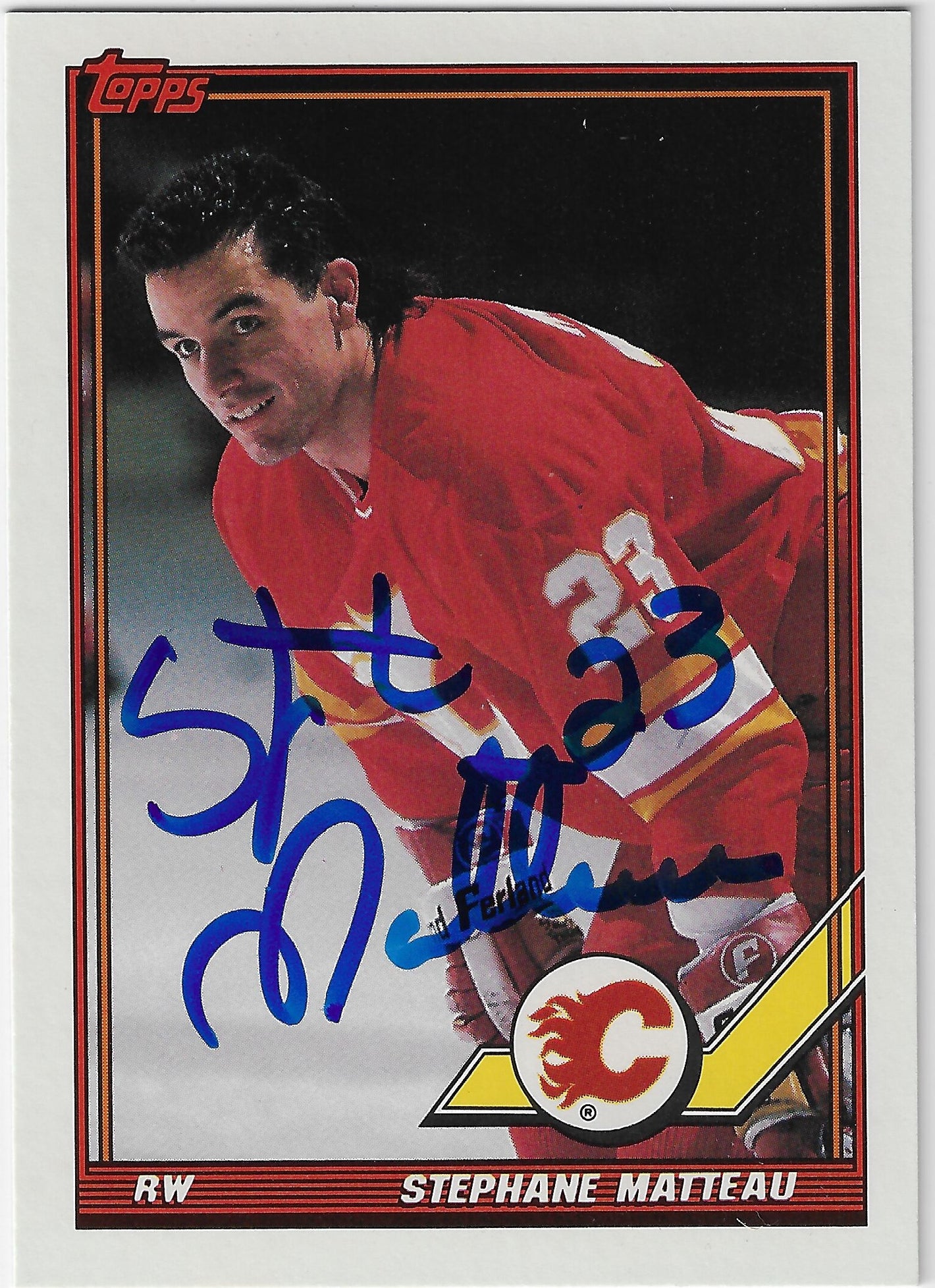 Stephane Matteau Signed 1991-92 Topps Hockey Card - Calgary Flames