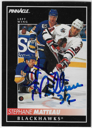 Stephane Matteau Signed 1992-93 Pinnacle Hockey Card - Chicago Blackhawks