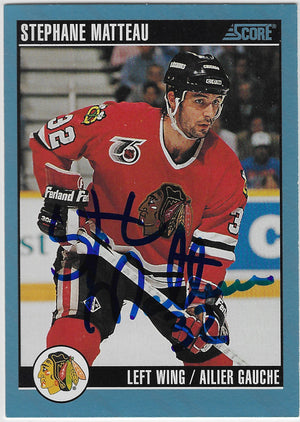 Stephane Matteau Signed 1992-93 Score Canadian Hockey Card - Chicago Blackhawks