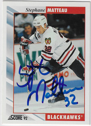 Stephane Matteau Signed 1992-93 Score Hockey Card - Chicago Blackhawks