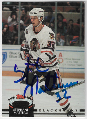 Stephane Matteau Signed 1992-93 Stadium Club Hockey Card - Chicago Blackhawks