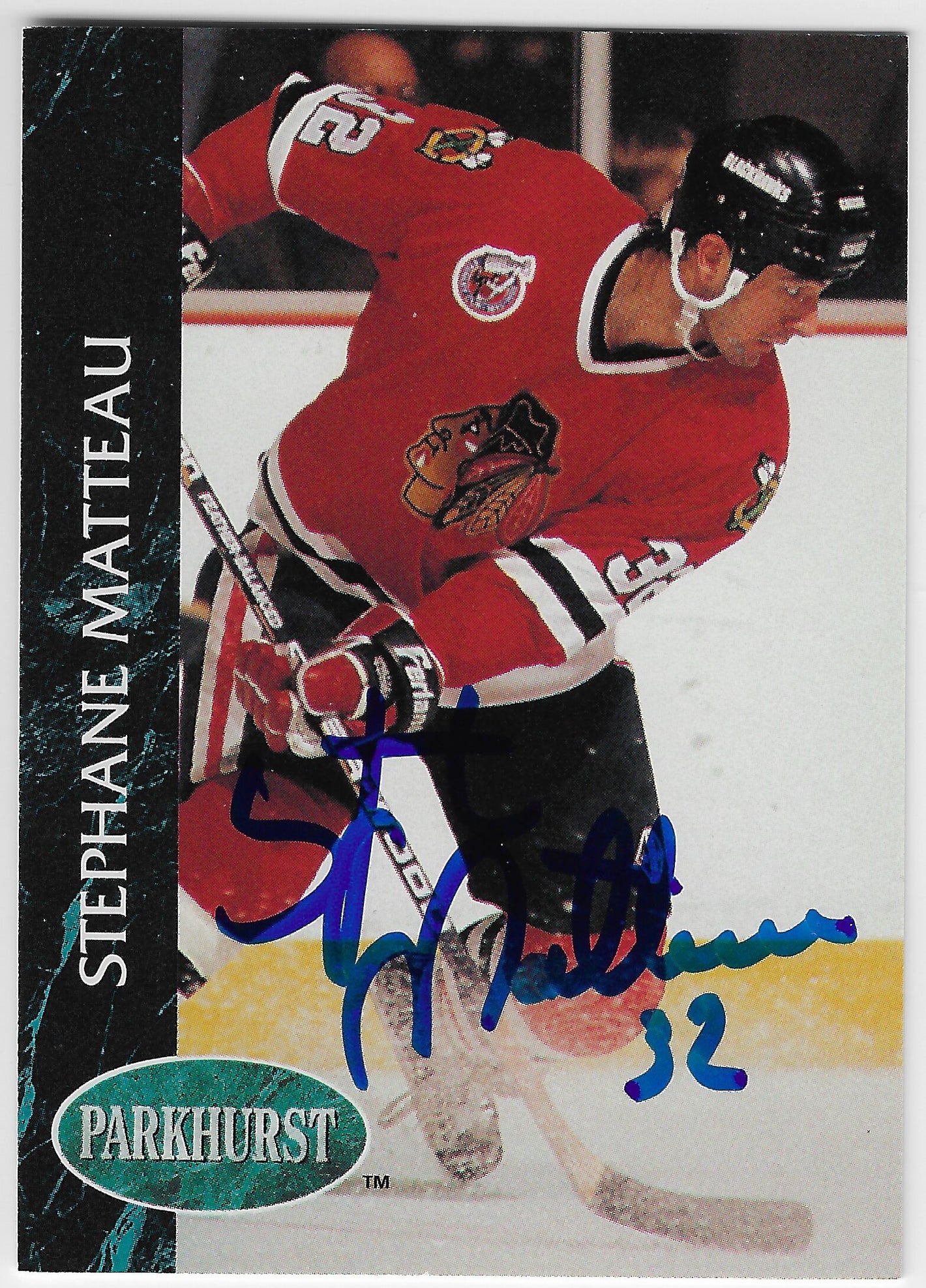 Stephane Matteau Signed 1992-93 Parkhurst Hockey Card - Chicago Blackhawks