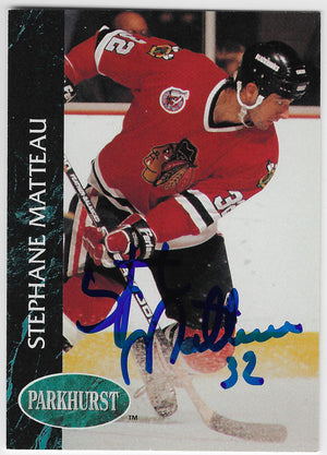 Stephane Matteau Signed 1992-93 Parkhurst Hockey Card - Chicago Blackhawks