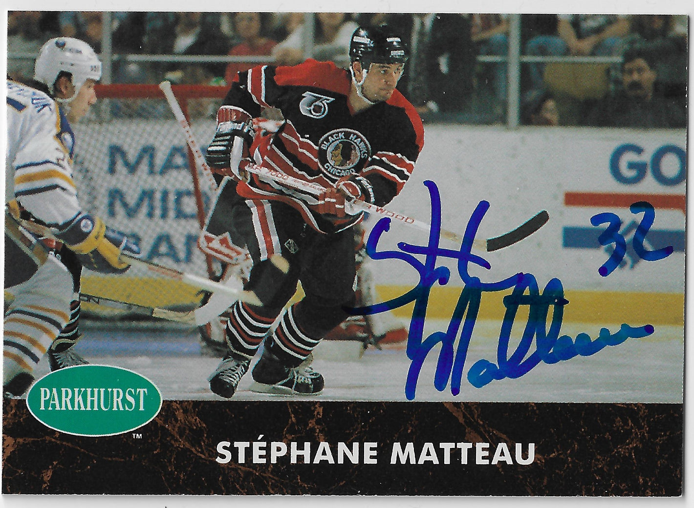 Stephane Matteau Signed 1991-92 Parkhurst Hockey Card - Chicago Blackhawks