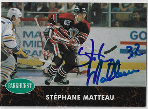 Stephane Matteau Signed 1991-92 Parkhurst Hockey Card - Chicago Blackhawks
