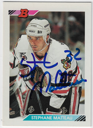 Stephane Matteau Signed 1992-93 Bowman Hockey Card - Chicago Blackhawks