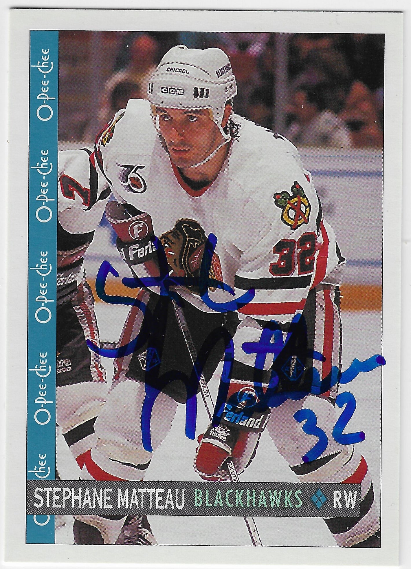 Stephane Matteau Signed 1992-93 O-Pee-Chee Hockey Card - Chicago Blackhawks