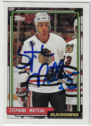Stephane Matteau Signed 1992-93 Topps Hockey Card - Chicago Blackhawks