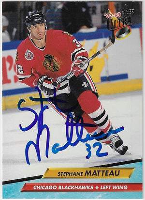 Stephane Matteau Signed 1992-93 Fleer Ultra Hockey Card - Chicago Blackhawks