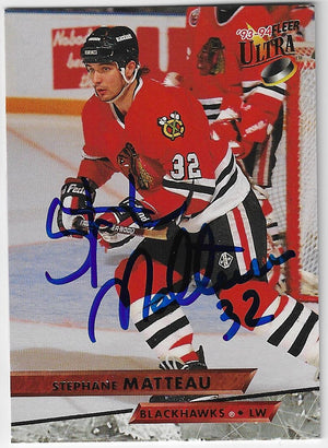 Stephane Matteau Signed 1993-94 Fleer Ultra Hockey Card - Chicago Blackhawks