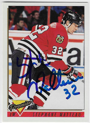 Stephane Matteau Signed 1993-94 O-Pee-Chee Premier Hockey Card - Chicago Blackhawks