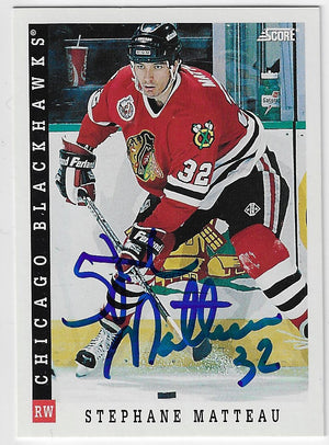 Stephane Matteau Signed 1993-94 Score Canadian Hockey Card - Chicago Blackhawks