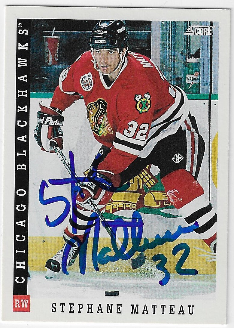 Stephane Matteau Signed 1993-94 Score Hockey Card - Chicago Blackhawks