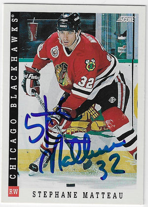 Stephane Matteau Signed 1993-94 Score Hockey Card - Chicago Blackhawks