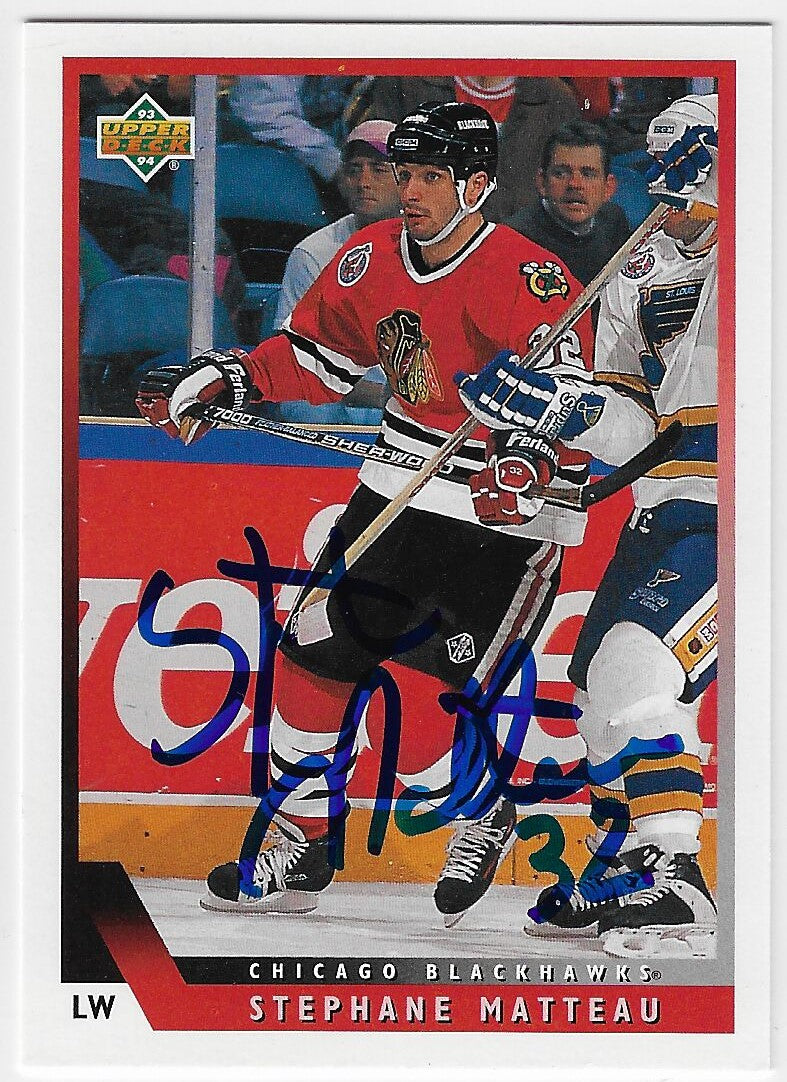 Stephane Matteau Signed 1993-94 Upper Deck Hockey Card - Chicago Blackhawks