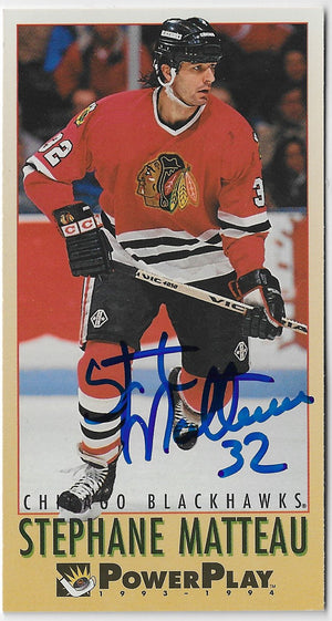 Stephane Matteau Signed 1993-94 Fleer PowerPlay Hockey Card - Chicago Blackhawks