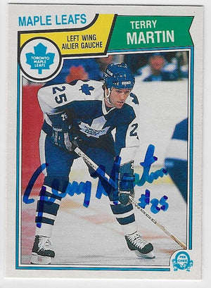 Terry Martin Signed 1983-84 O-Pee-Chee Hockey Card - Toronto Maple Leafs