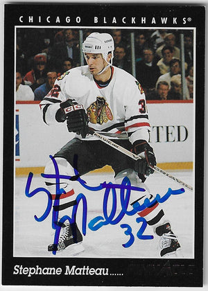 Stephane Matteau Signed 1993-94 Pinnacle Hockey Card - Chicago Blackhawks