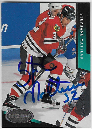 Stephane Matteau Signed 1993-94 Parkhurst Hockey Card - Chicago Blackhawks