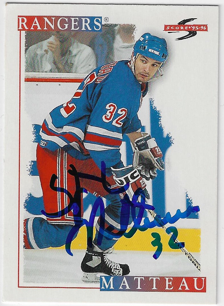 Stephane Matteau Signed 1995-96 Score Hockey Card - New York Rangers