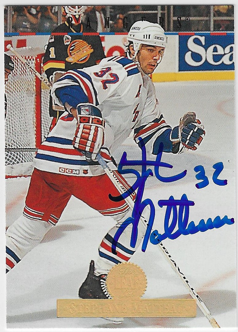 Stephane Matteau Signed 1994-95 Leaf Hockey Card - New York Rangers
