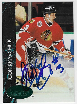 Igor Kravchuk Signed 1992-93 Parkhurst Emerald Ice Hockey Card - Chicago Blackhawks