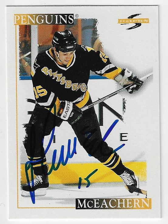 Shawn McEachern Signed 1995-96 Score Hockey Card - Boston Bruins