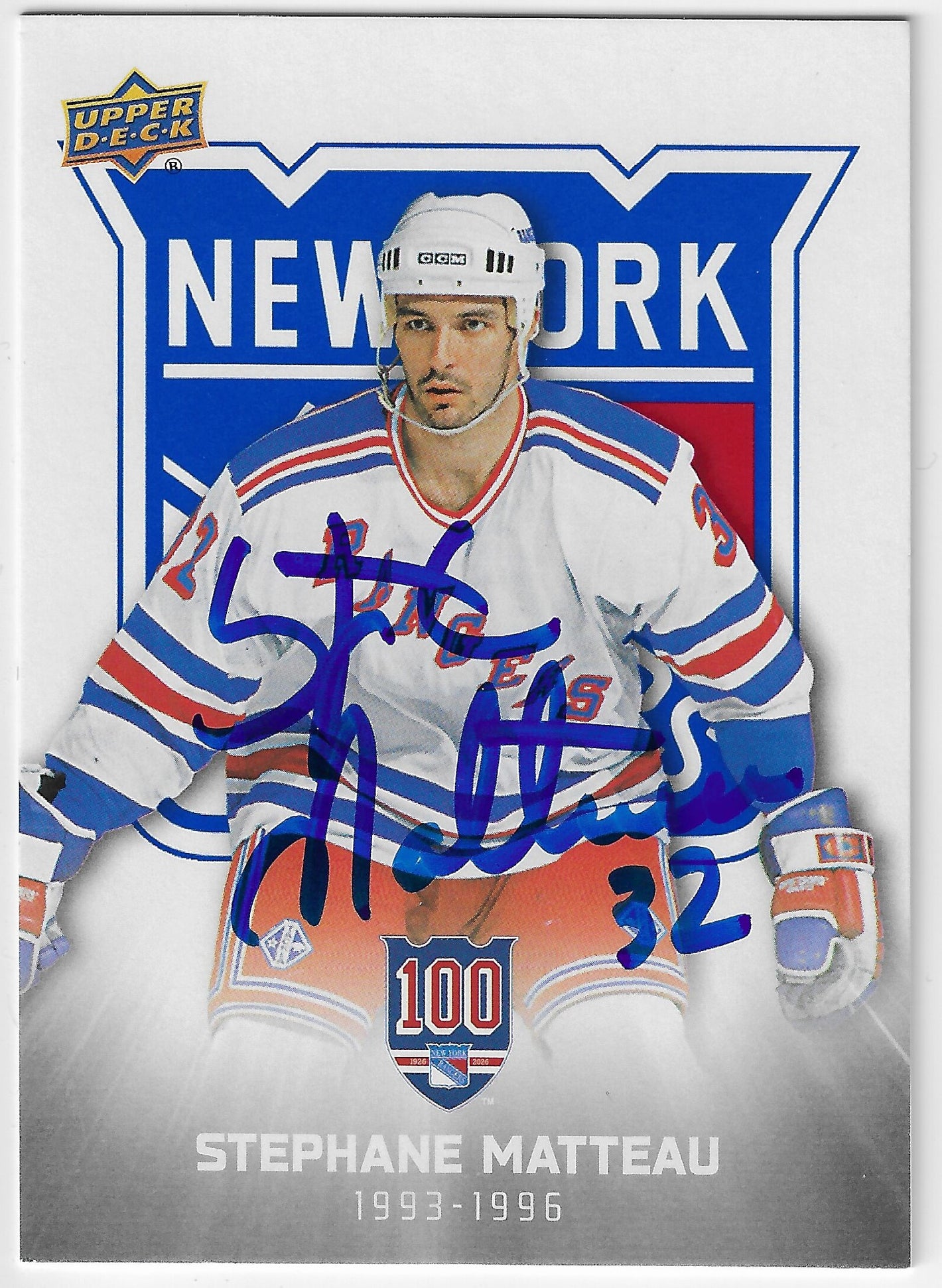 Stephane Matteau Signed 2025-26 Upper Deck Rangers Centennial Hockey Card - New York Rangers
