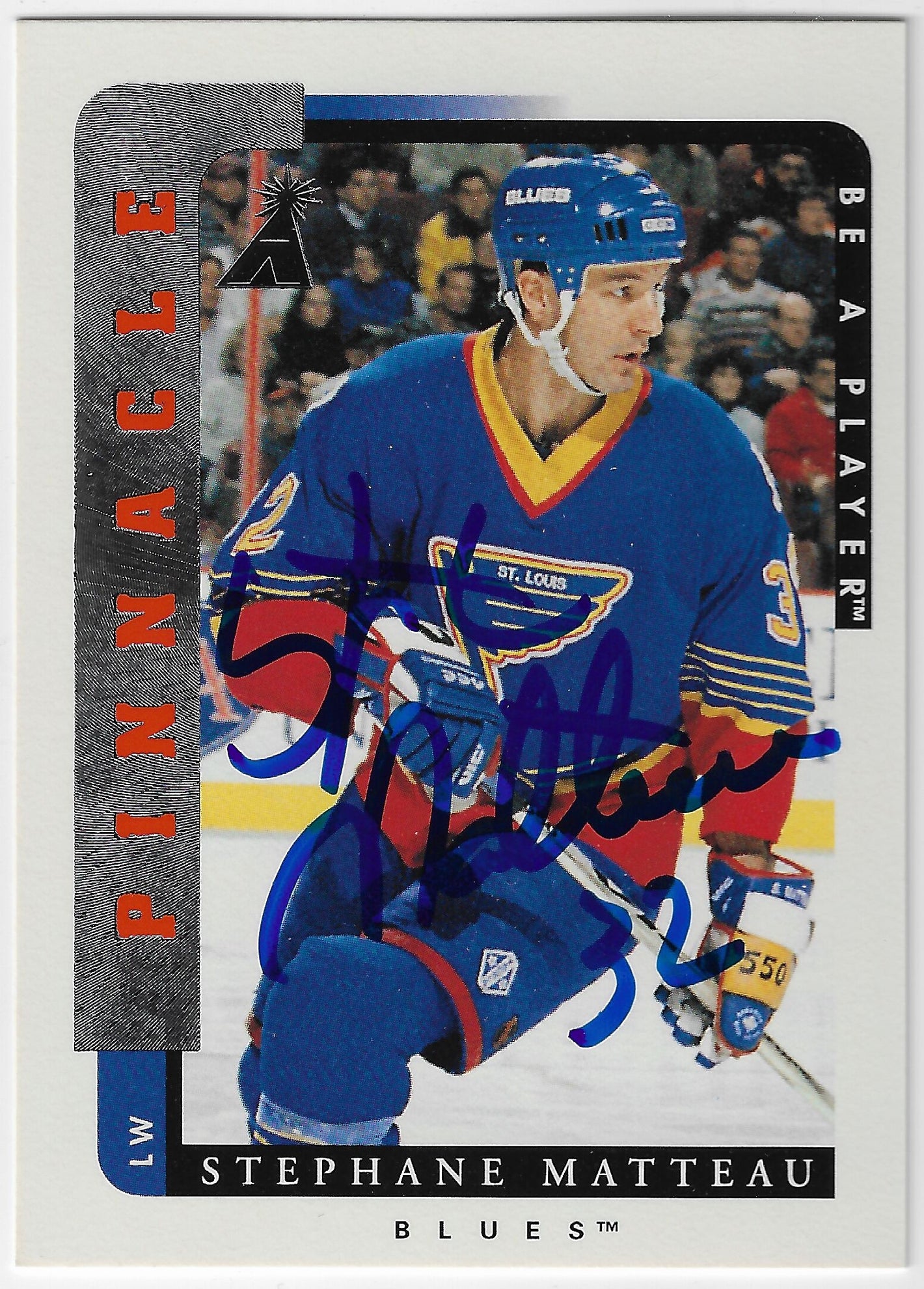 Stephane Matteau Signed 1996-97 Pinnacle Be A Player Hockey Card - St Louis Blues
