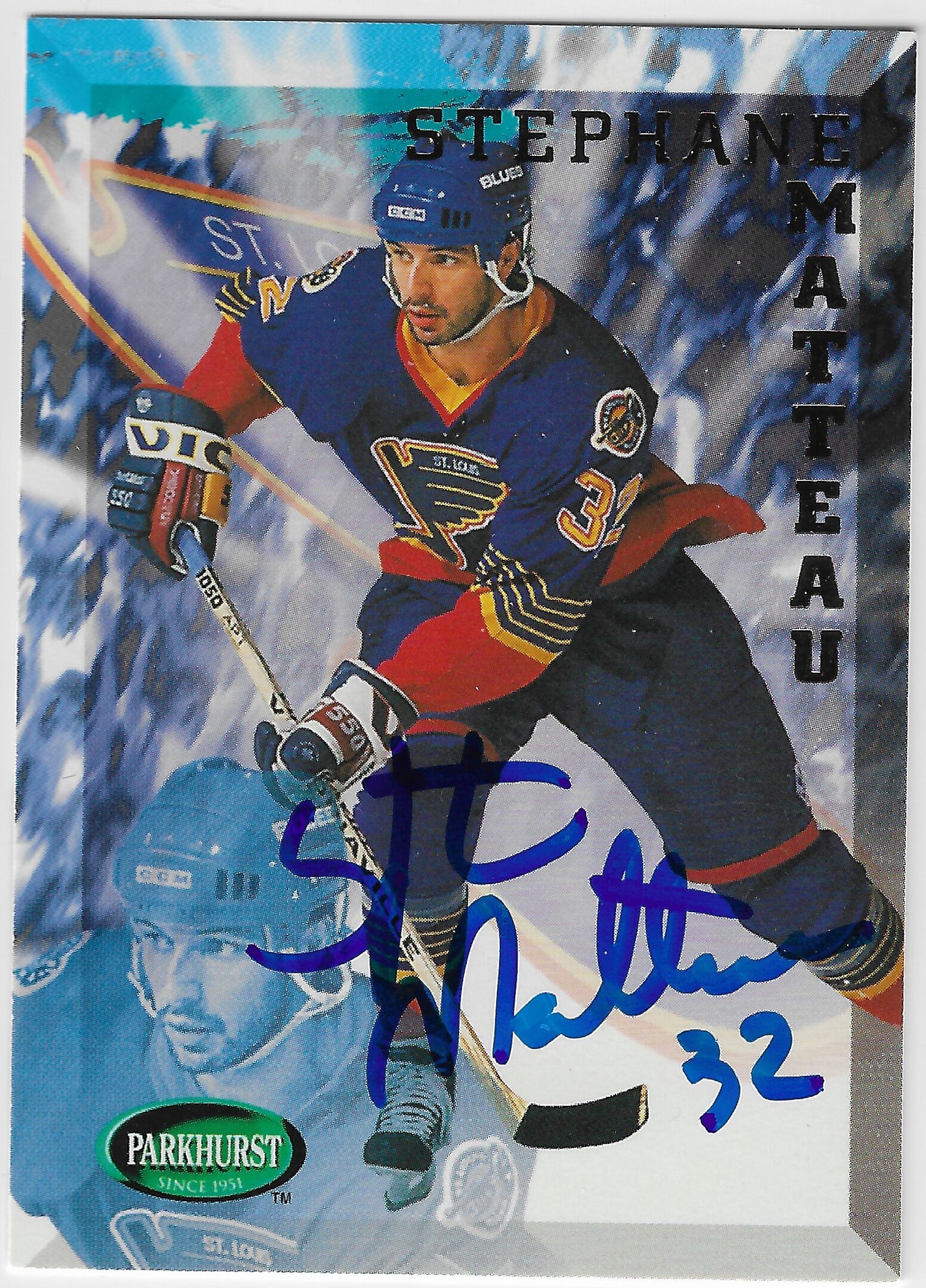 Stephane Matteau Signed 1995-96 Parkhurst Hockey Card - St Louis Blues