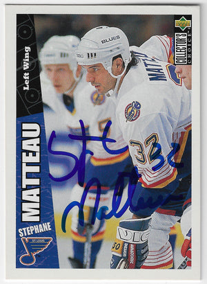 Stephane Matteau Signed 1996-97 Collector's Choice Hockey Card - St Louis Blues