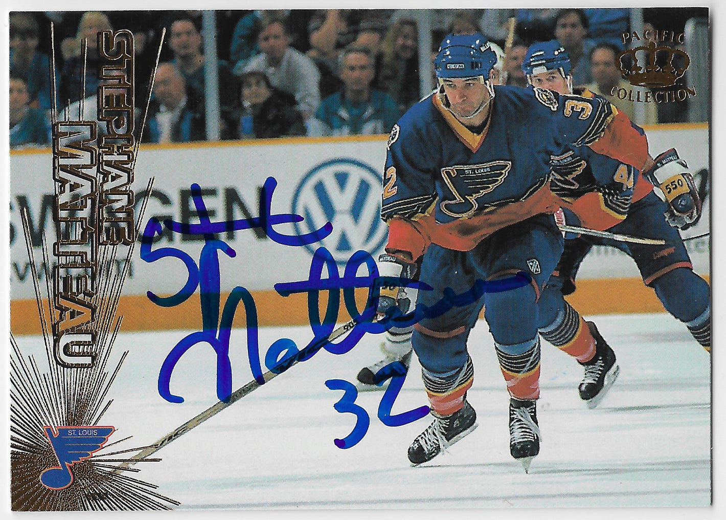Stephane Matteau Signed 1997-98 Pacific Crown Collection Hockey Card - St Louis Blues