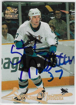 Stephane Matteau Signed 1997-98 Pacific Paramount Hockey Card - San Jose Sharks