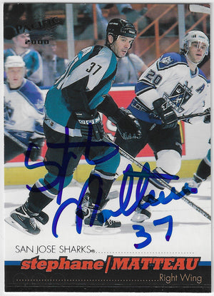 Stephane Matteau Signed 1999-00 Pacific Hockey Card - San Jose Sharks