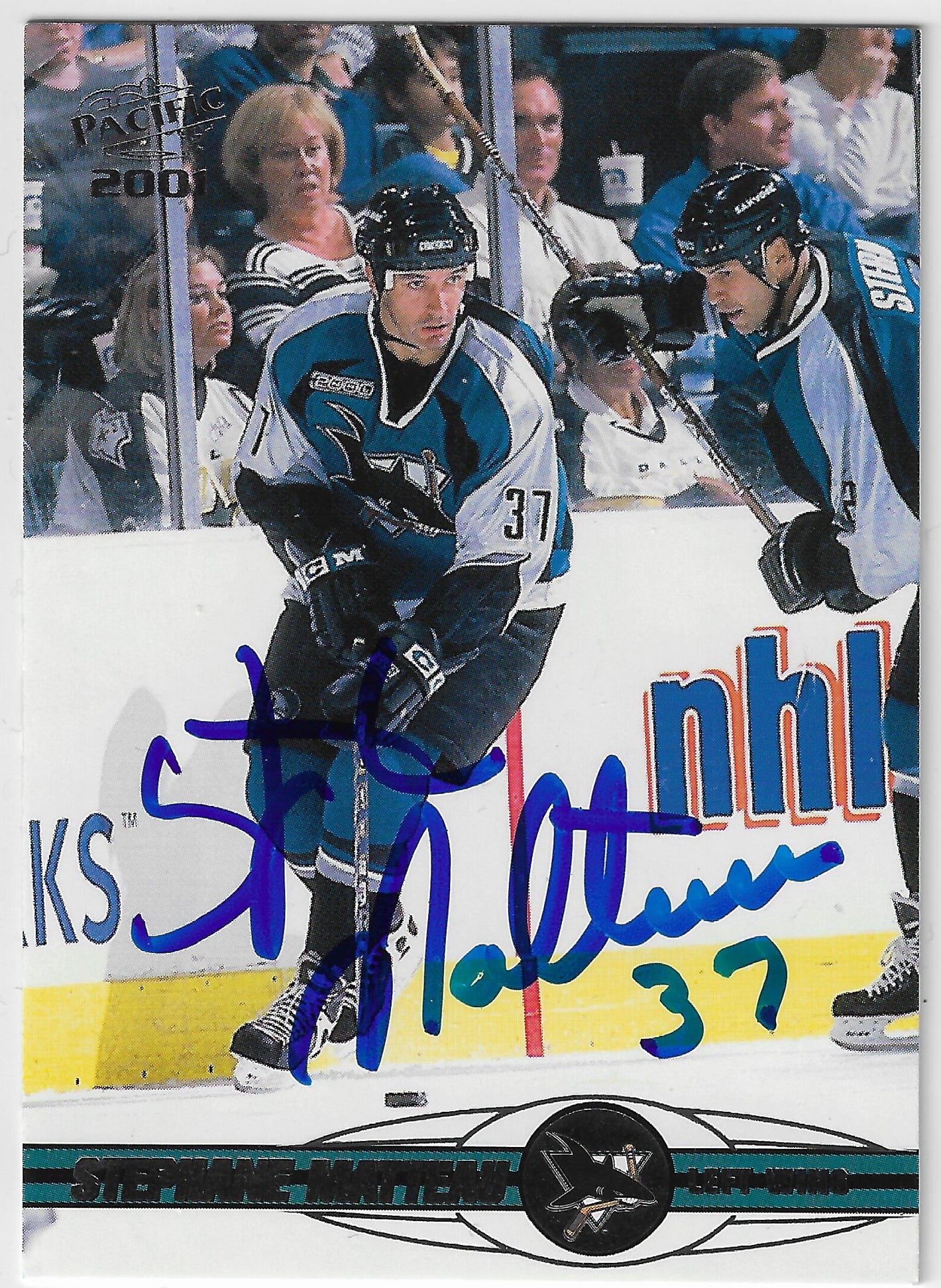Stephane Matteau Signed 2000-01 Pacific Hockey Card - San Jose Sharks
