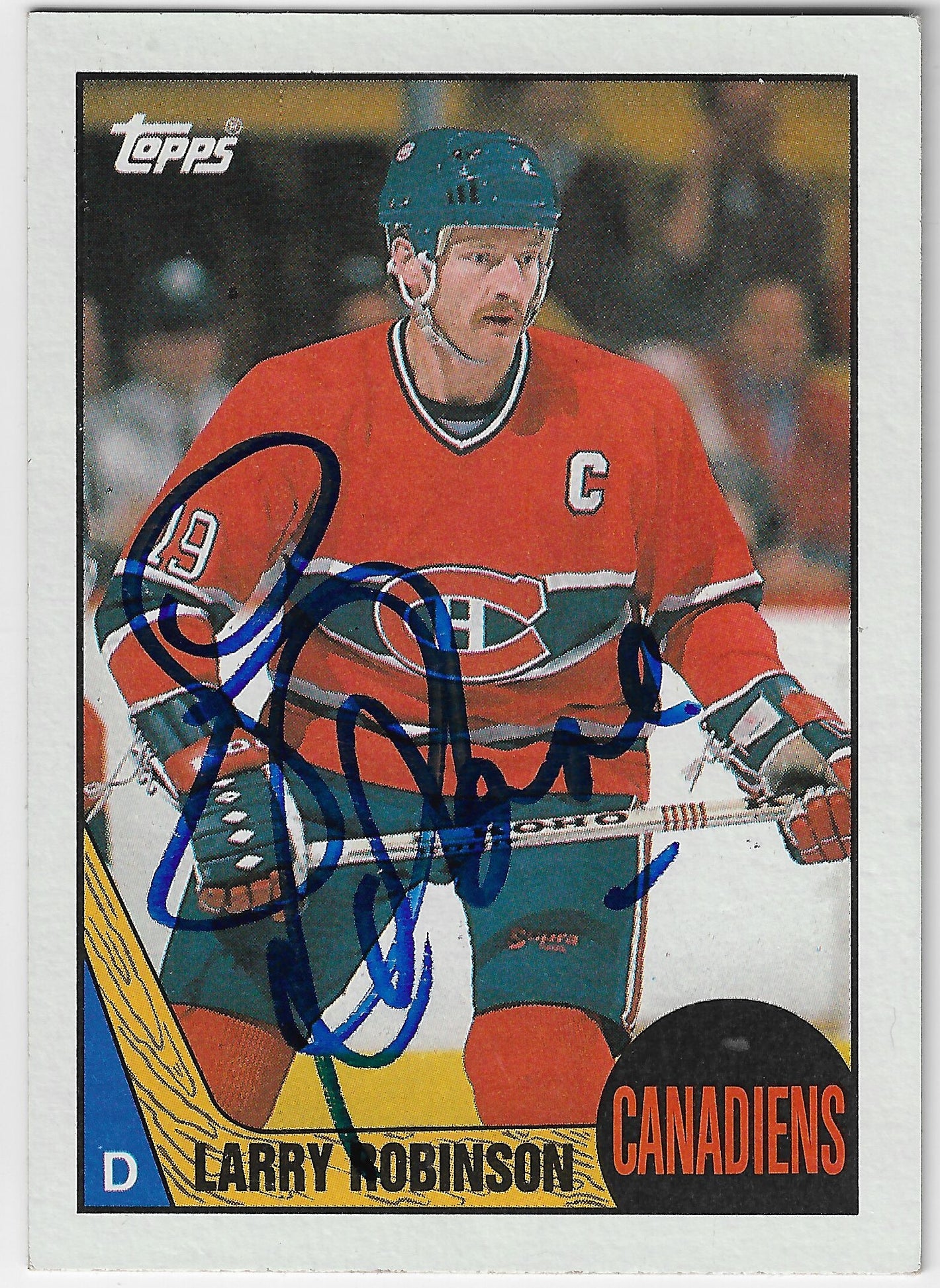 Larry Robinson Signed 1987-88 Topps Hockey Card - Montreal Canadiens