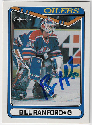 Bill Ranford Signed 1990-91 O-Pee-Chee Hockey Card - Edmonton Oilers #226