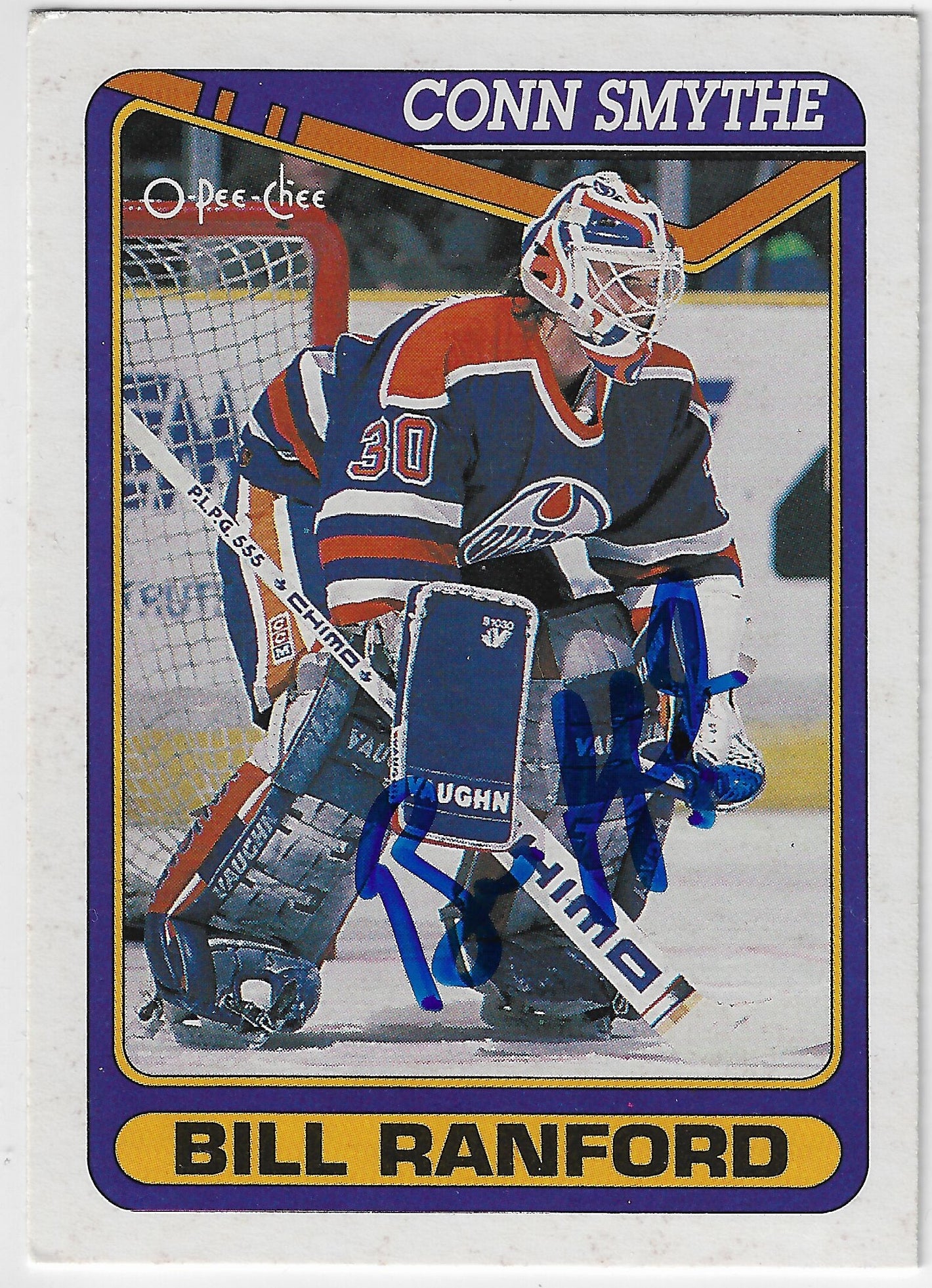 Bill Ranford Signed 1990-91 O-Pee-Chee Hockey Card - Edmonton Oilers #467