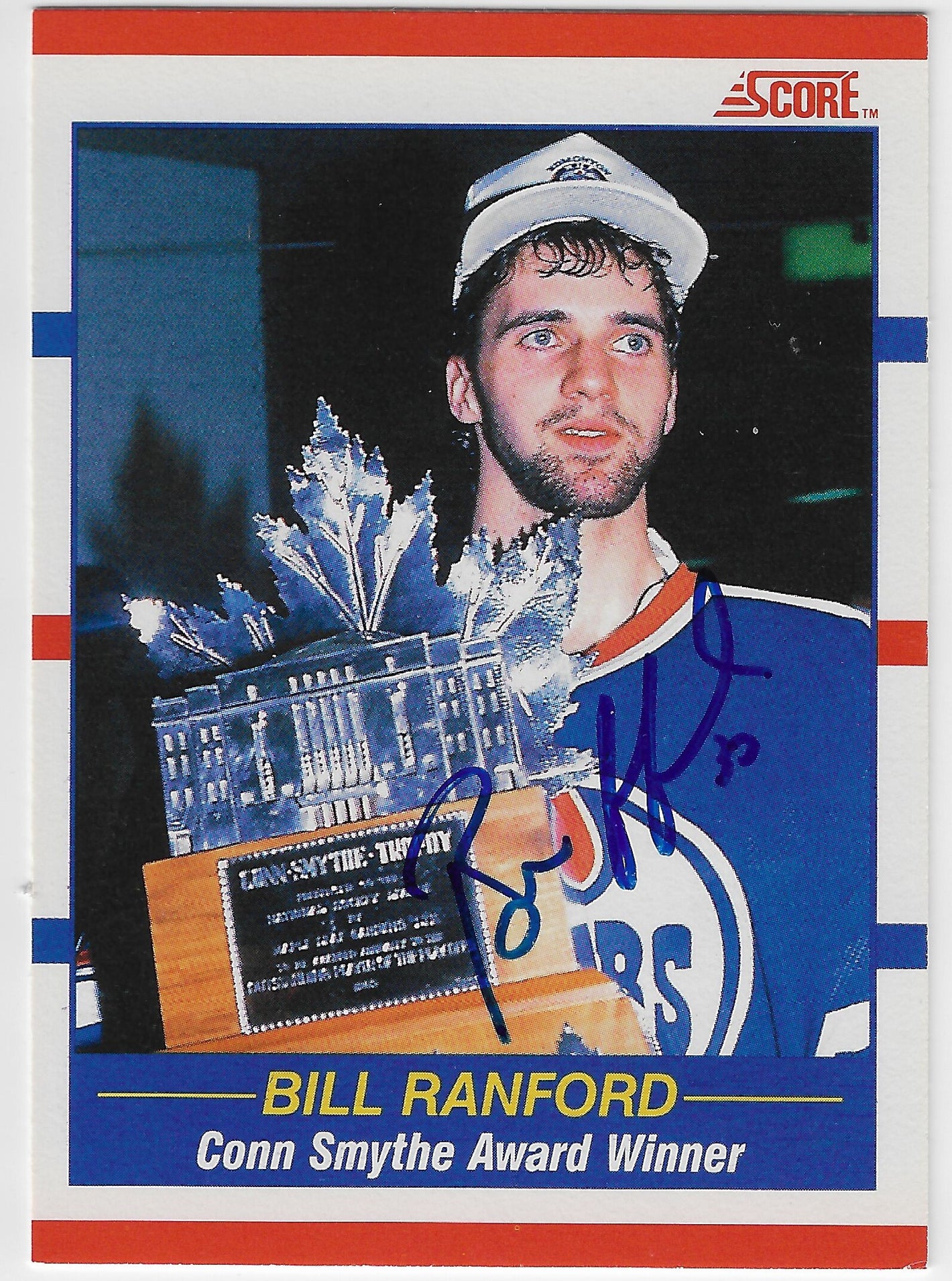 Bill Ranford Signed 1990-91 Score Canadian Hockey Card - Edmonton Oilers #358