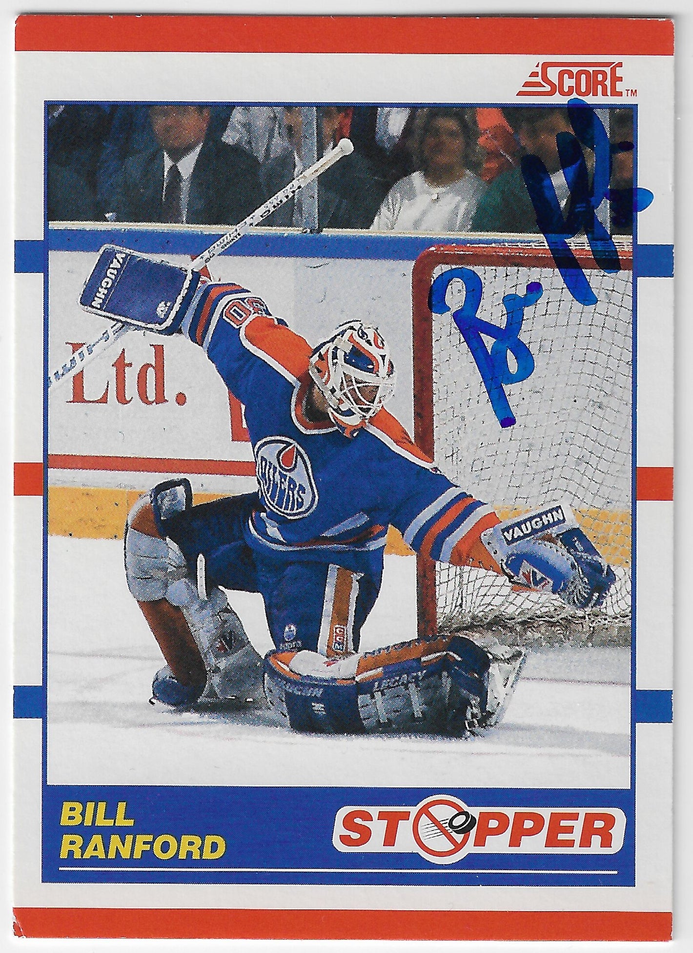 Bill Ranford Signed 1990-91 Score Canadian Hockey Card - Edmonton Oilers #345