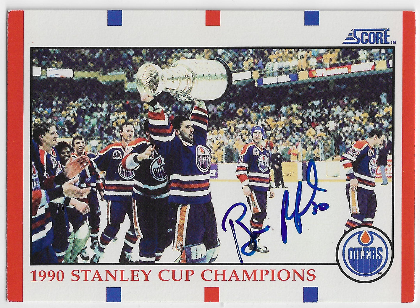 Bill Ranford Signed 1990-91 Score American Hockey Card - Edmonton Oilers #331