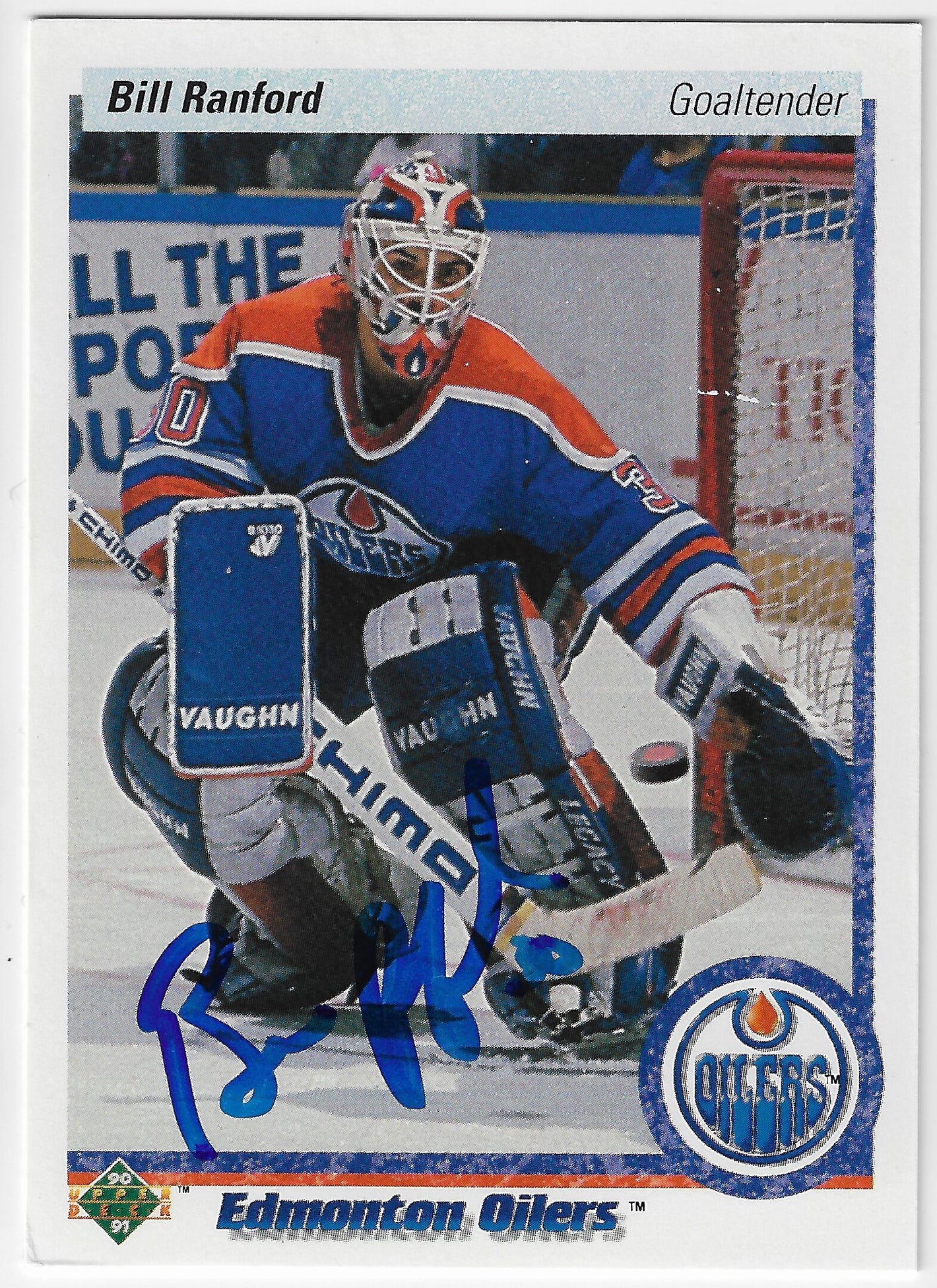 Bill Ranford Signed 1990-91 Upper Deck Hockey Card - Edmonton Oilers