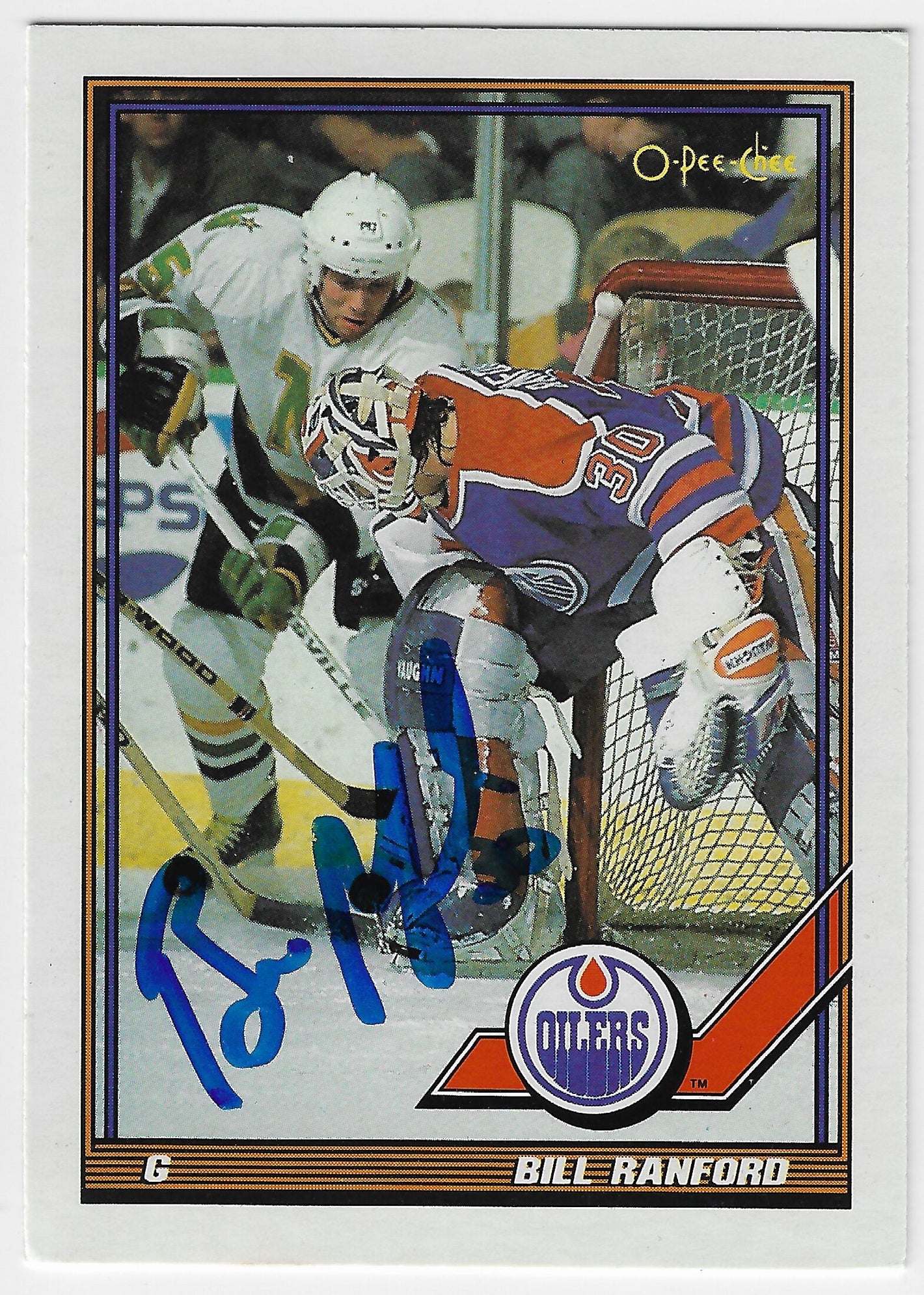 Bill Ranford Signed 1991-92 O-Pee-Chee Hockey Card - Edmonton Oilers