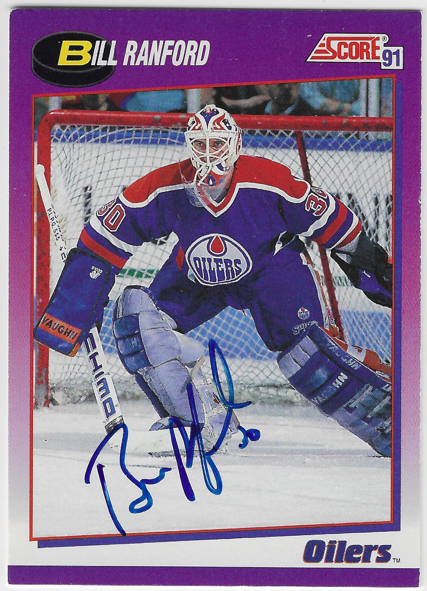 Bill Ranford Signed 1991-92 Score American Hockey Card - Edmonton Oilers
