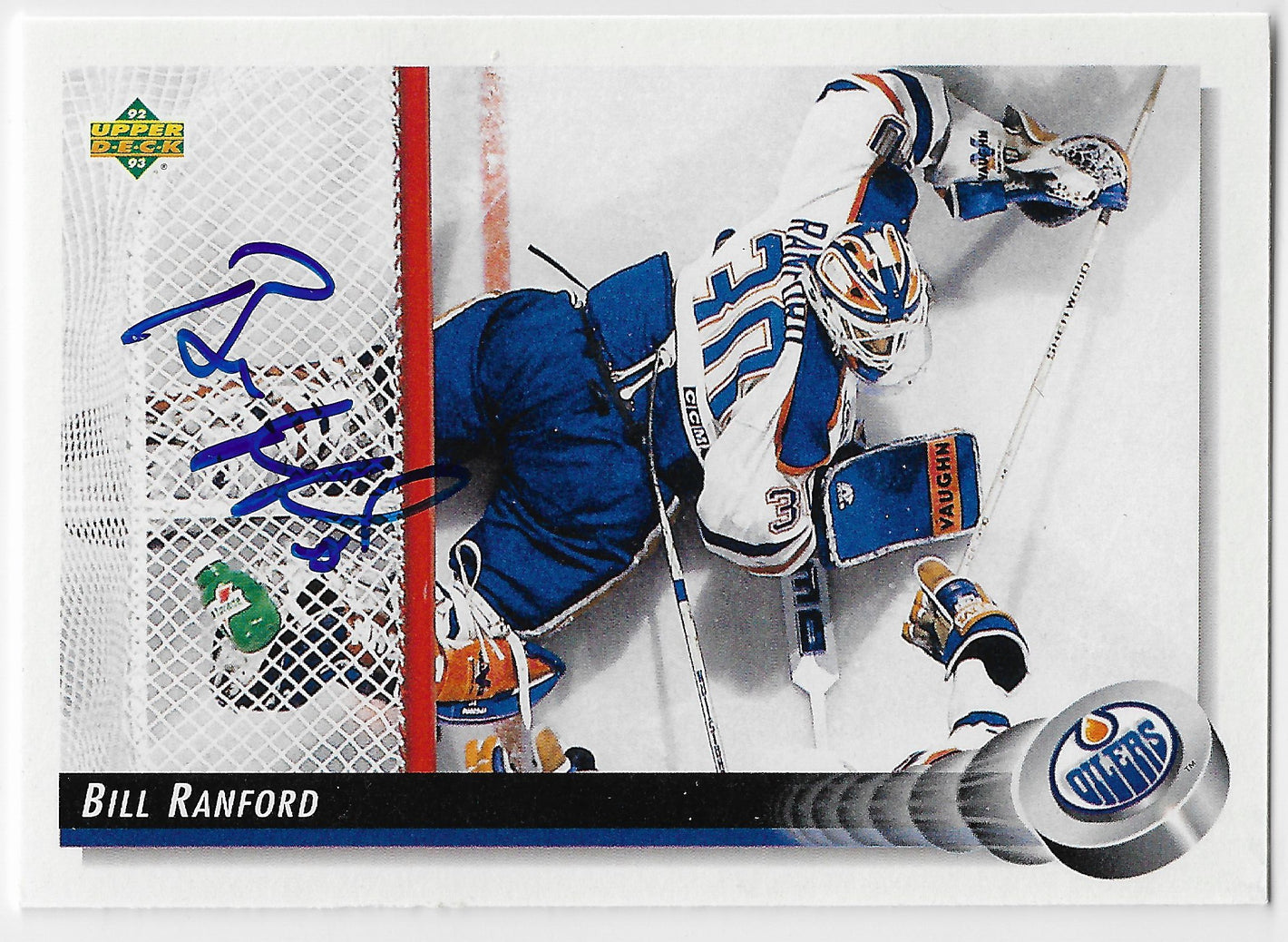 Bill Ranford Signed 1992-93 Upper Deck Hockey Card - Edmonton Oilers