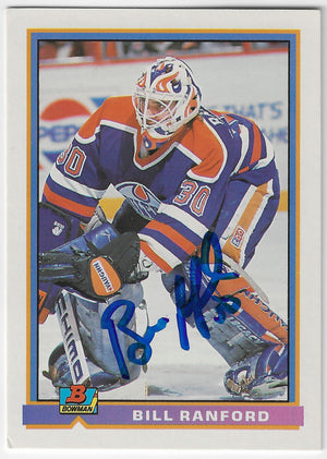 Bill Ranford Signed 1991-92 Bowman Hockey Card - Edmonton Oilers
